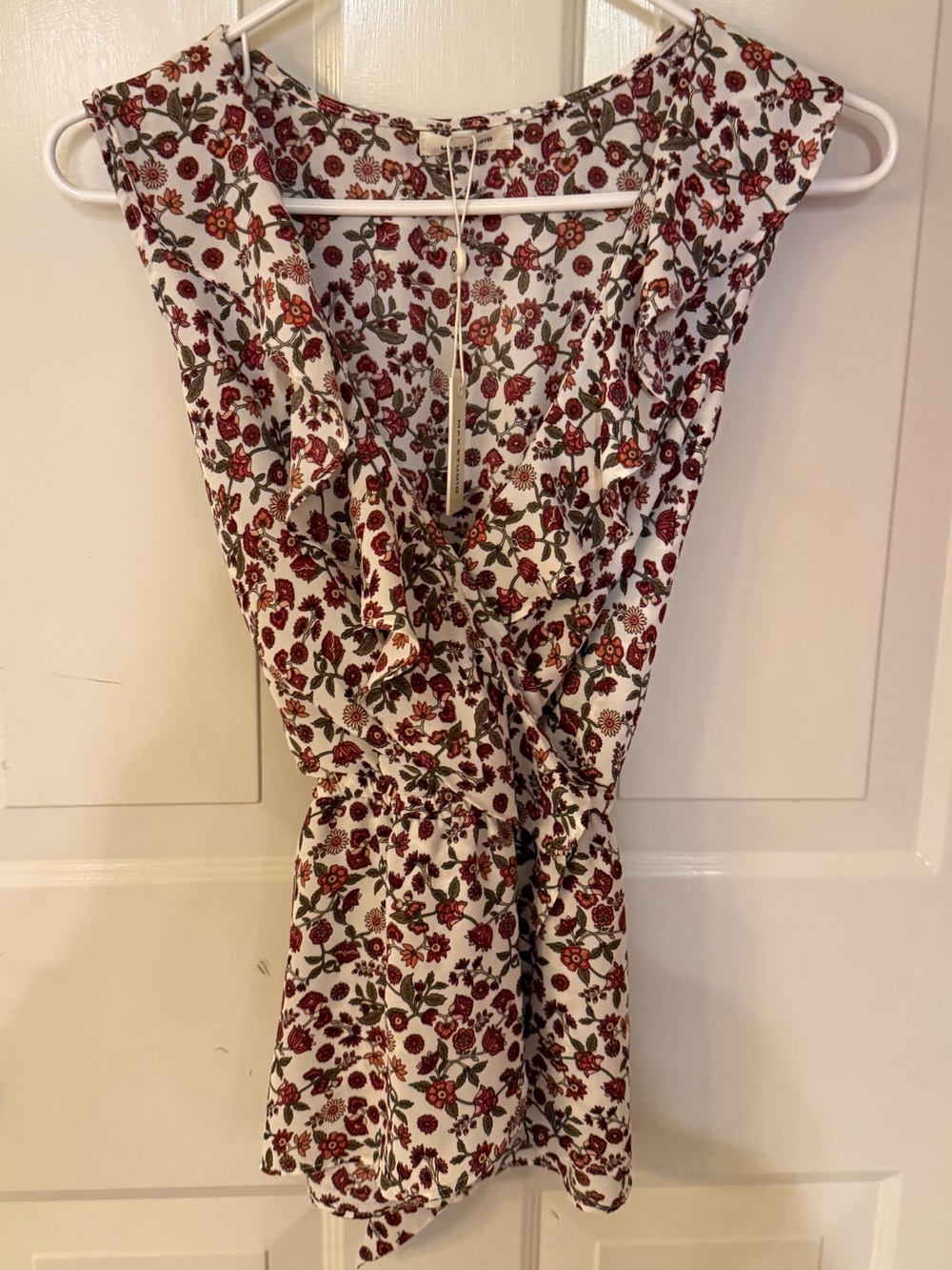 Max Studio Floral Ruffle Wrap Blouse Size M NWT Tie Waist Boho Fall Top